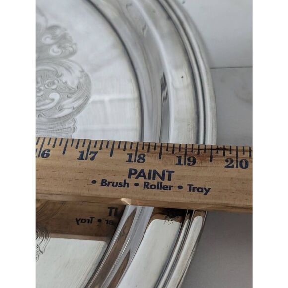 Pilgrim Silver Plate Filigree Pattern Round Serving Tray 19.5" in Diameter - Picture 4 of 7